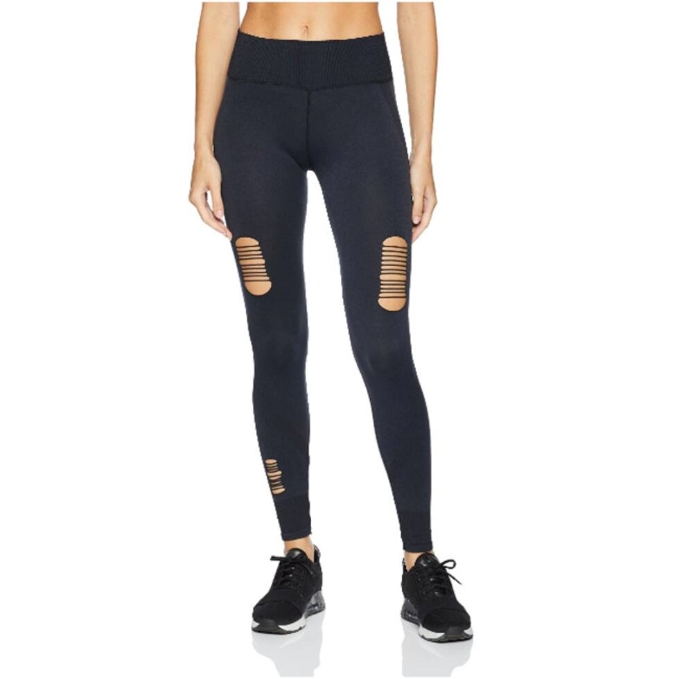 SPLENDID Ripped Seamless Leggings Seamless High Rise Ankle Length Black Size S